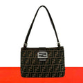 Fendi Vintage Zucca FF Pattern Canvas Leather Shoulder Bag Brown