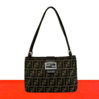 Fendi Vintage Zucca FF Pattern Canvas Leather Shoulder Bag Brown