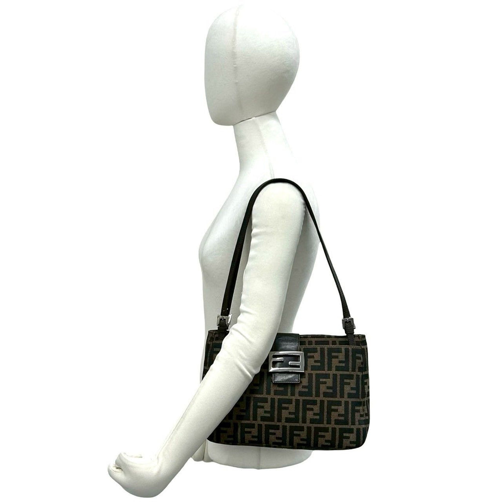 Fendi Vintage Zucca FF Pattern Canvas Leather Shoulder Bag Brown — view 2