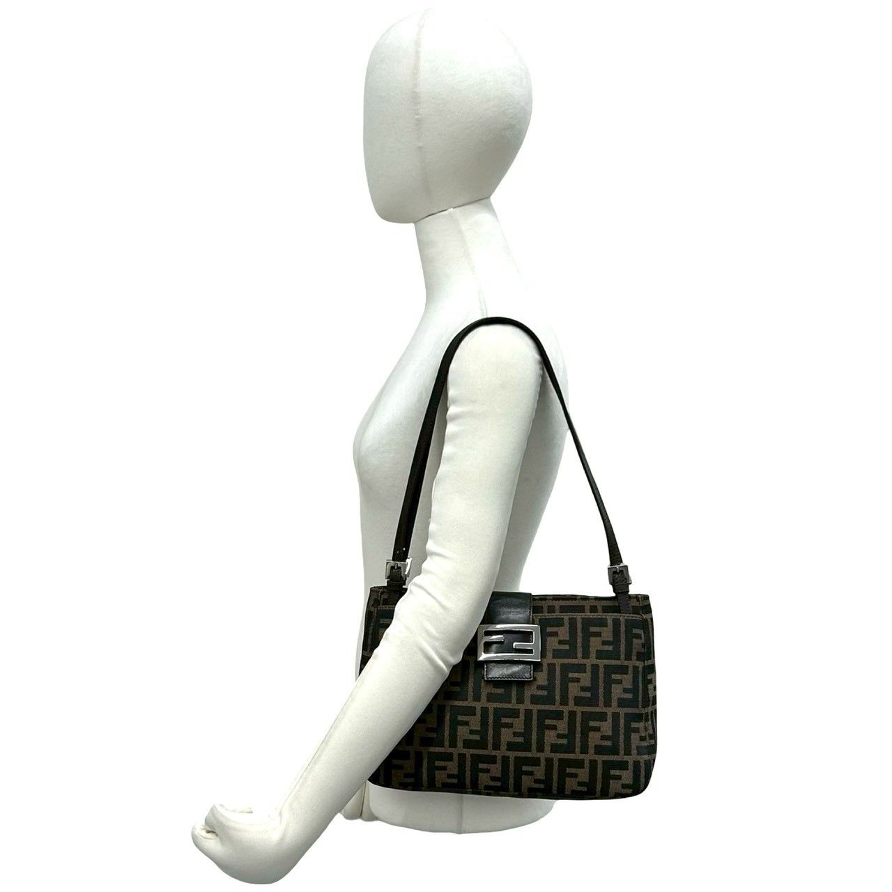 Fendi Vintage Zucca FF Pattern Canvas Leather Shoulder Bag Brown — view 2