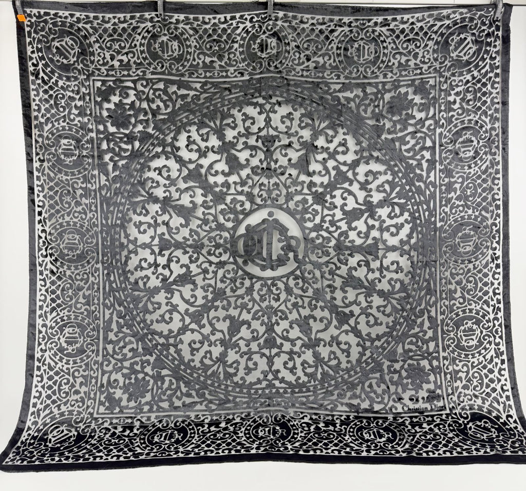 Dior Trotter Oblique Large Scarf Silk Black Vintage