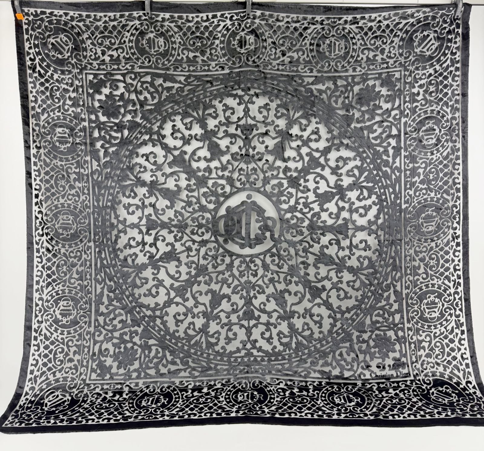 Dior Trotter Oblique Large Scarf Silk Black Vintage