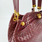 Bottega Veneta Intrecciato Shoulder Bag Leather Bordeaux Red Gold Vintage — view 9