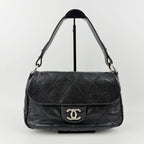 Chanel Wild Stitch CC Logo Shoulder Bag Leather Black Silver Vintage — view 3