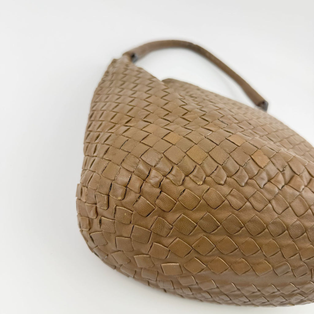 Bottega Veneta Intrecciato Hobo Shoulder Bag Leather Camel Brown Vintage — view 9