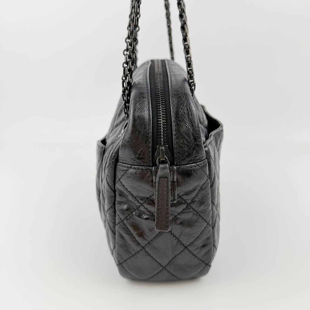 Chanel Quilted 2.55 Chain Shoulder Boston Bag Leather Black Vintage — view 7