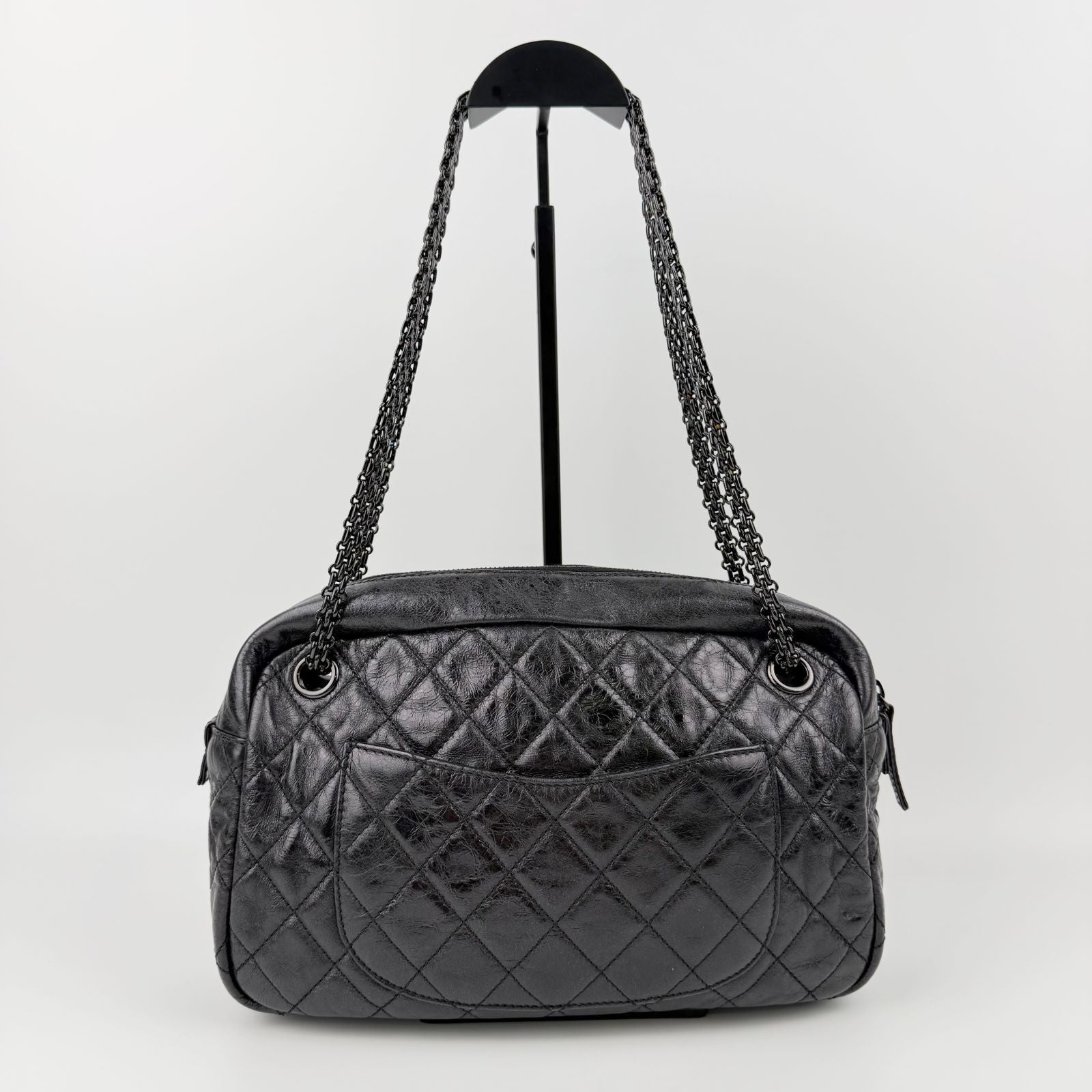 Chanel Quilted 2.55 Chain Shoulder Boston Bag Leather Black Vintage — view 5
