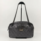 Chanel Quilted 2.55 Chain Shoulder Boston Bag Leather Black Vintage — view 4