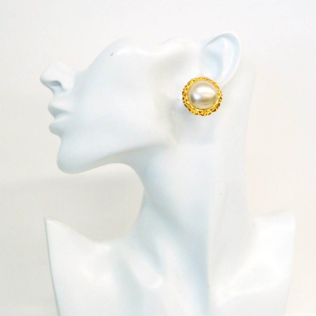 Chanel Earrings Vintage CC Logo Gold Plated Faux Pearl — view 5