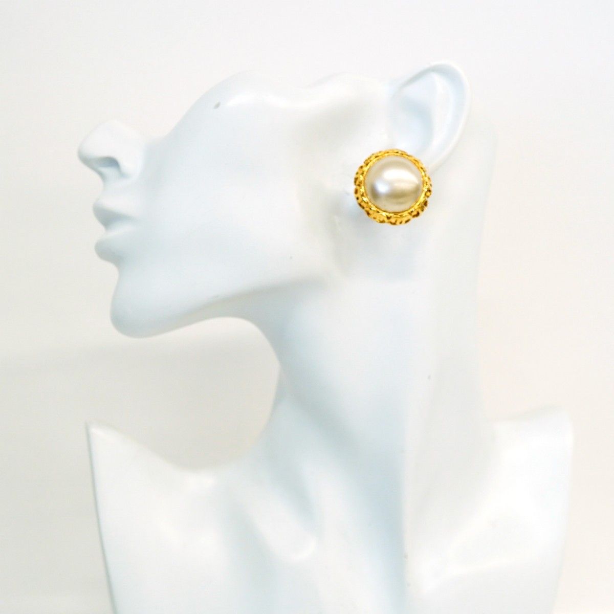 Chanel Earrings Vintage CC Logo Gold Plated Faux Pearl — view 5