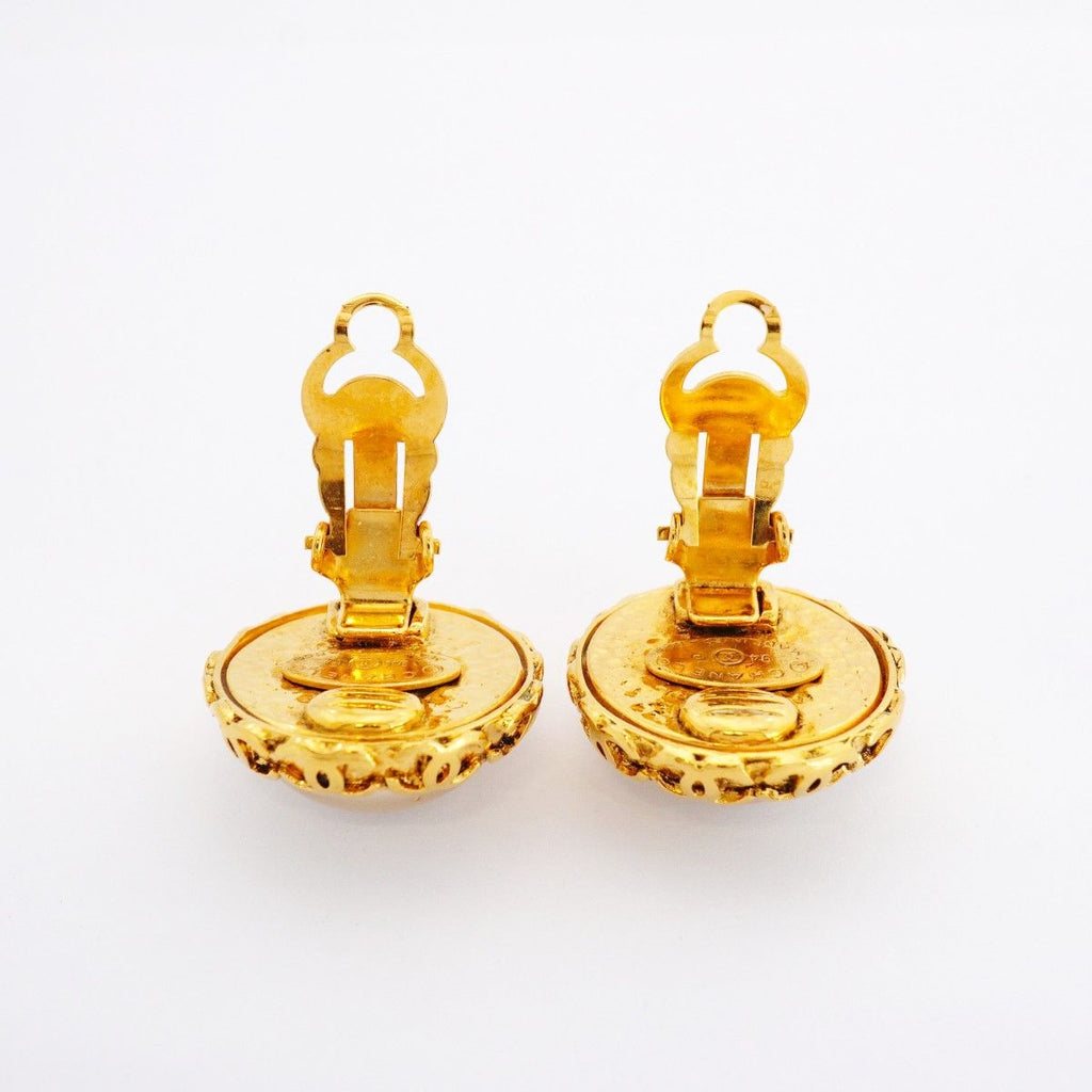 Chanel Earrings Vintage CC Logo Gold Plated Faux Pearl — view 7