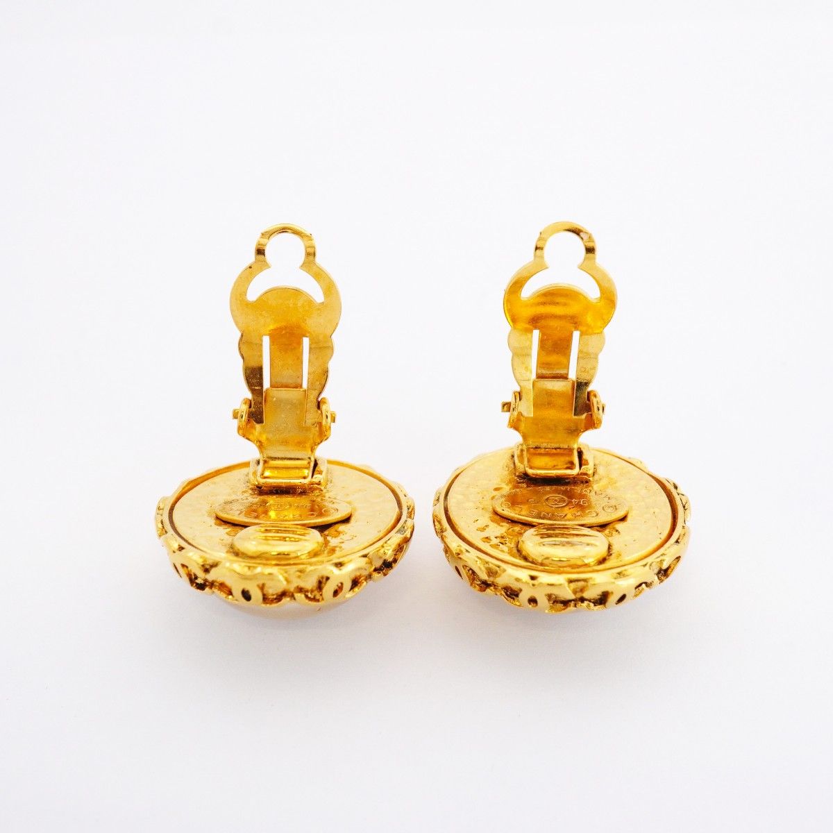 Chanel Earrings Vintage CC Logo Gold Plated Faux Pearl — view 7