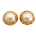 Chanel Earrings Vintage CC Logo Gold Plated Faux Pearl