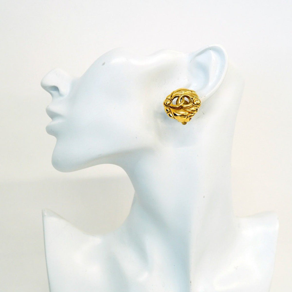Chanel Earrings Vintage CC Logo Gold Plated — view 5