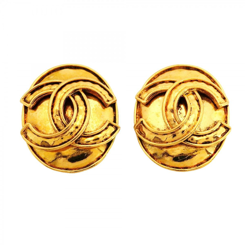 Chanel Earrings Vintage CC Logo Oval Gold Plated