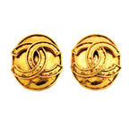 Chanel Earrings Vintage CC Logo Oval Gold Plated