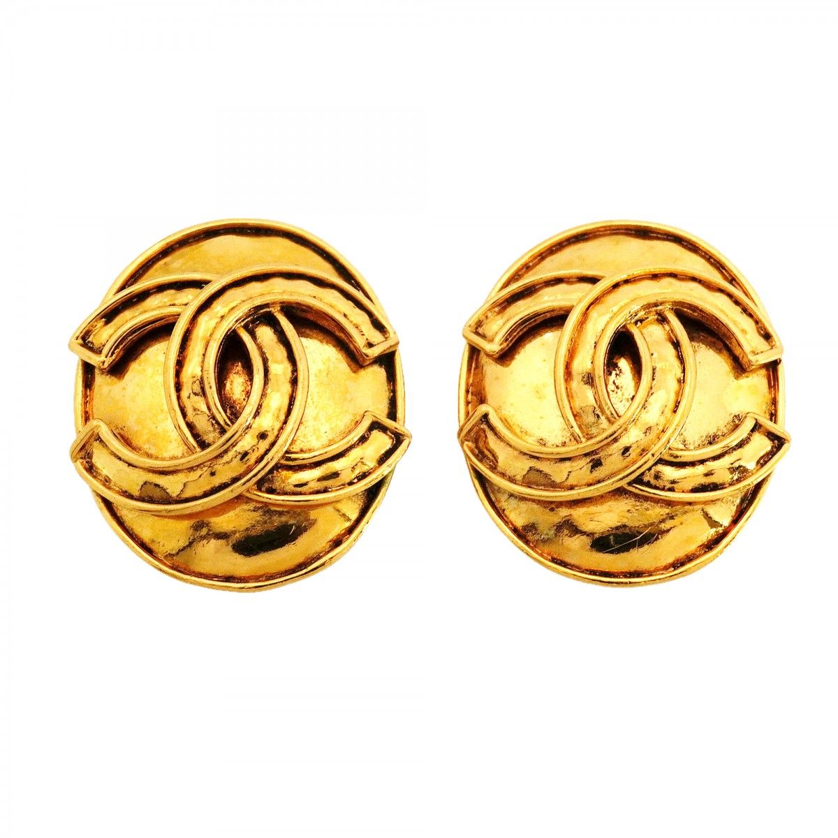 Chanel Earrings Vintage CC Logo Oval Gold Plated