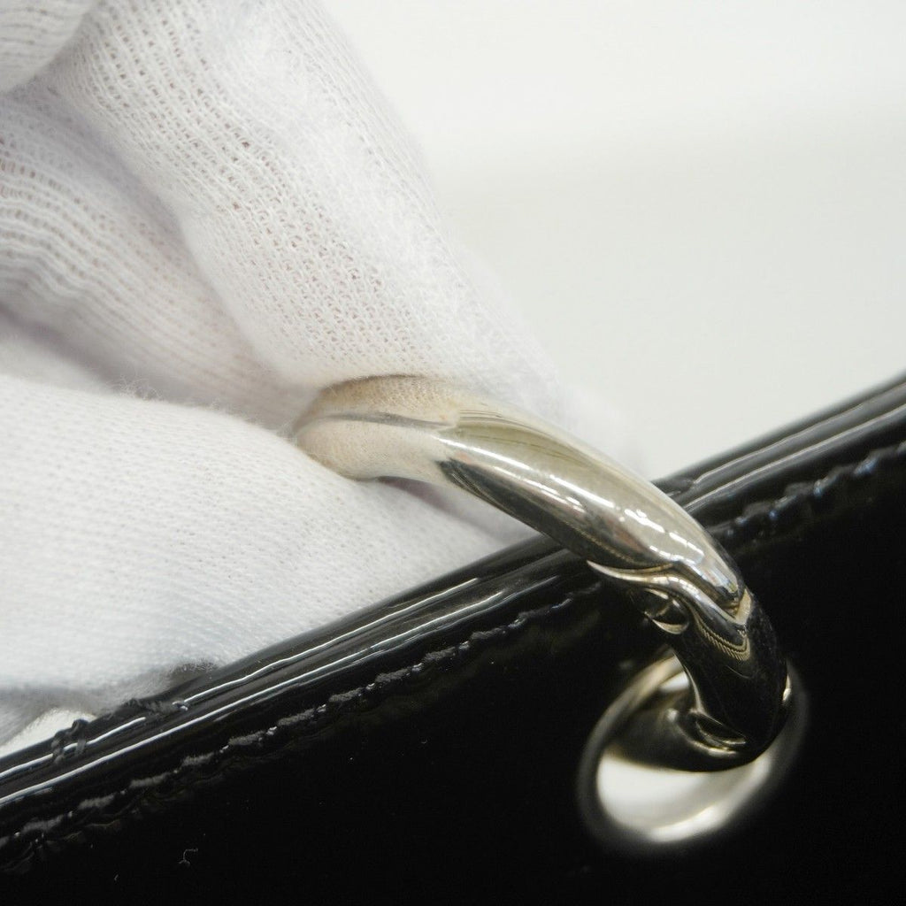 Chanel Chain Tote Quilted Patent Leather Black Silver — view 6