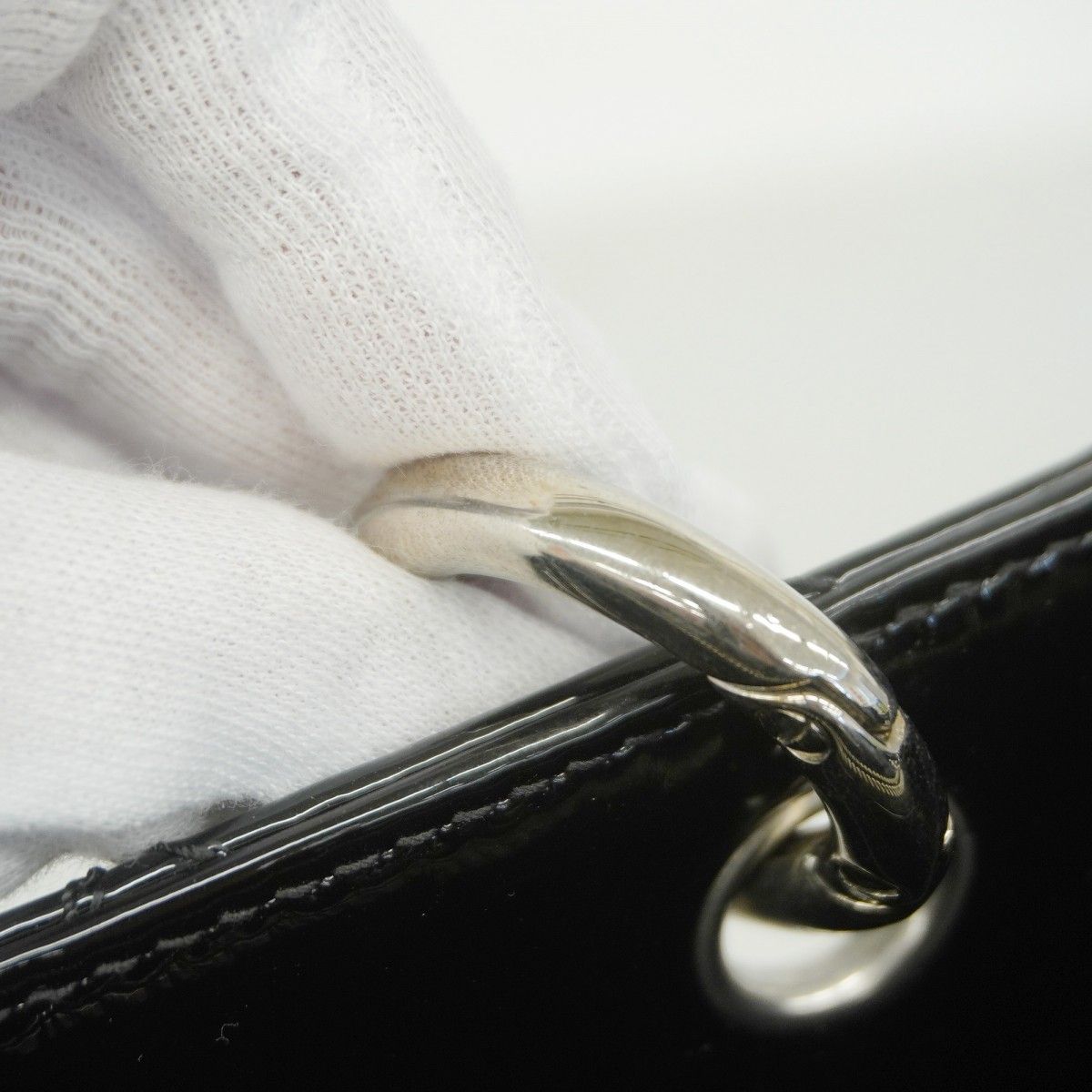 Chanel Chain Tote Quilted Patent Leather Black Silver — view 6