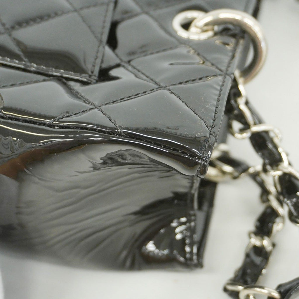 Chanel Chain Tote Quilted Patent Leather Black Silver — view 9