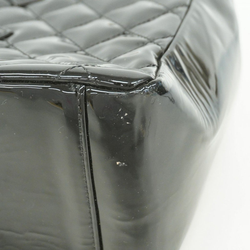 Chanel Chain Tote Quilted Patent Leather Black Silver — view 7