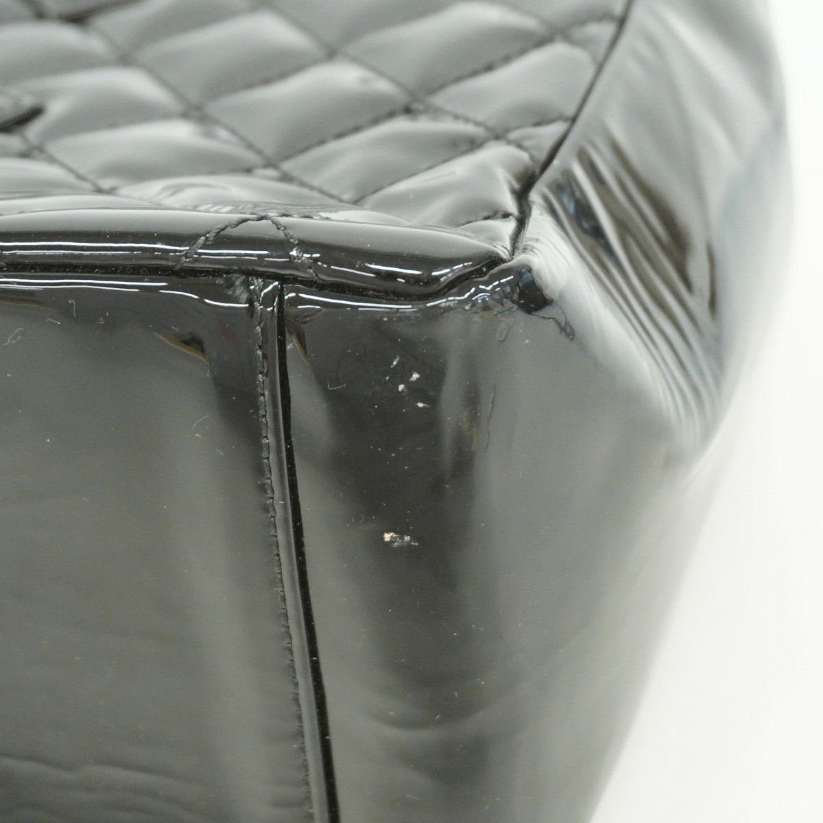 Chanel Chain Tote Quilted Patent Leather Black Silver — view 7