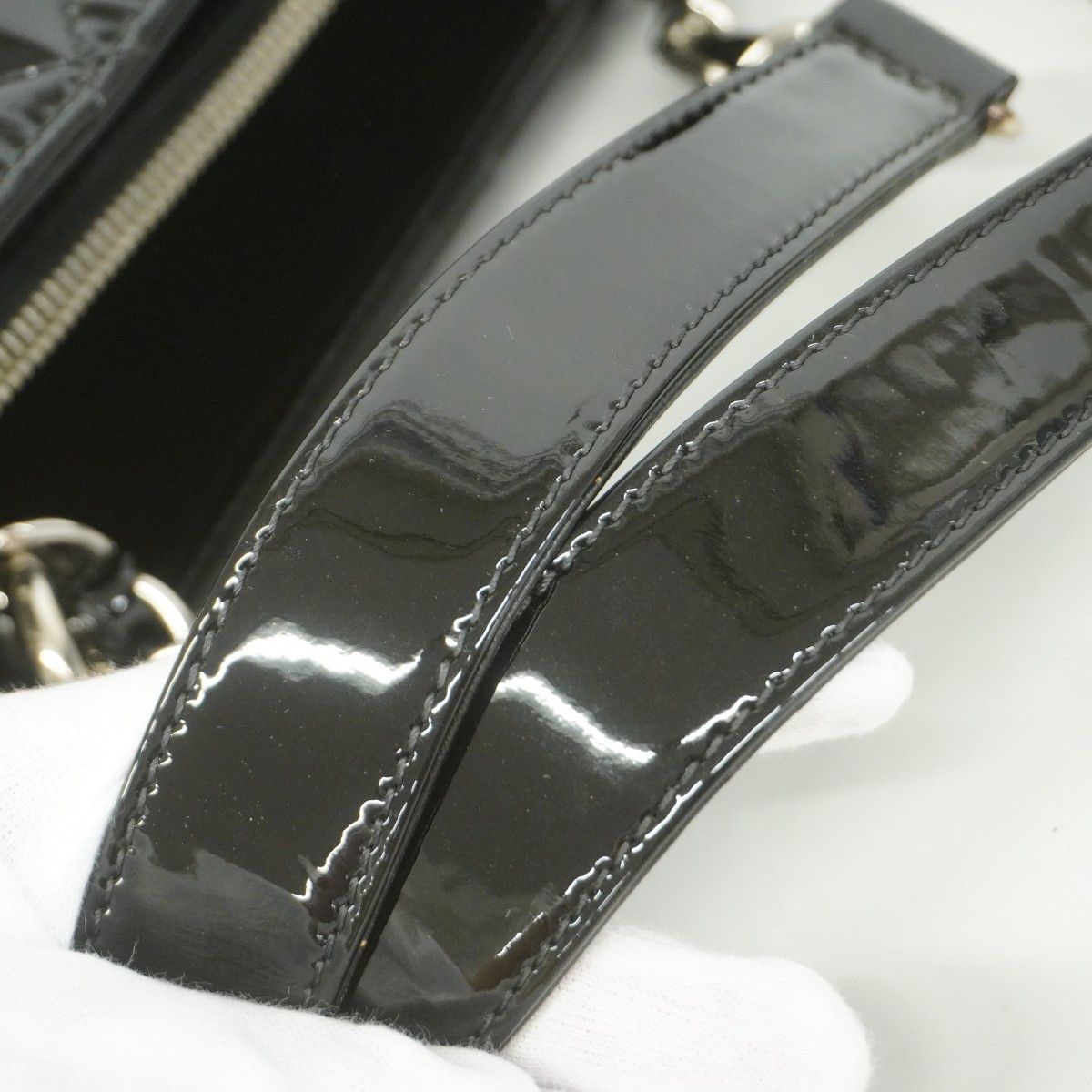 Chanel Chain Tote Quilted Patent Leather Black Silver — view 8