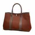 Hermes Tote Garden Party TPM Toile Officier Brown Silver