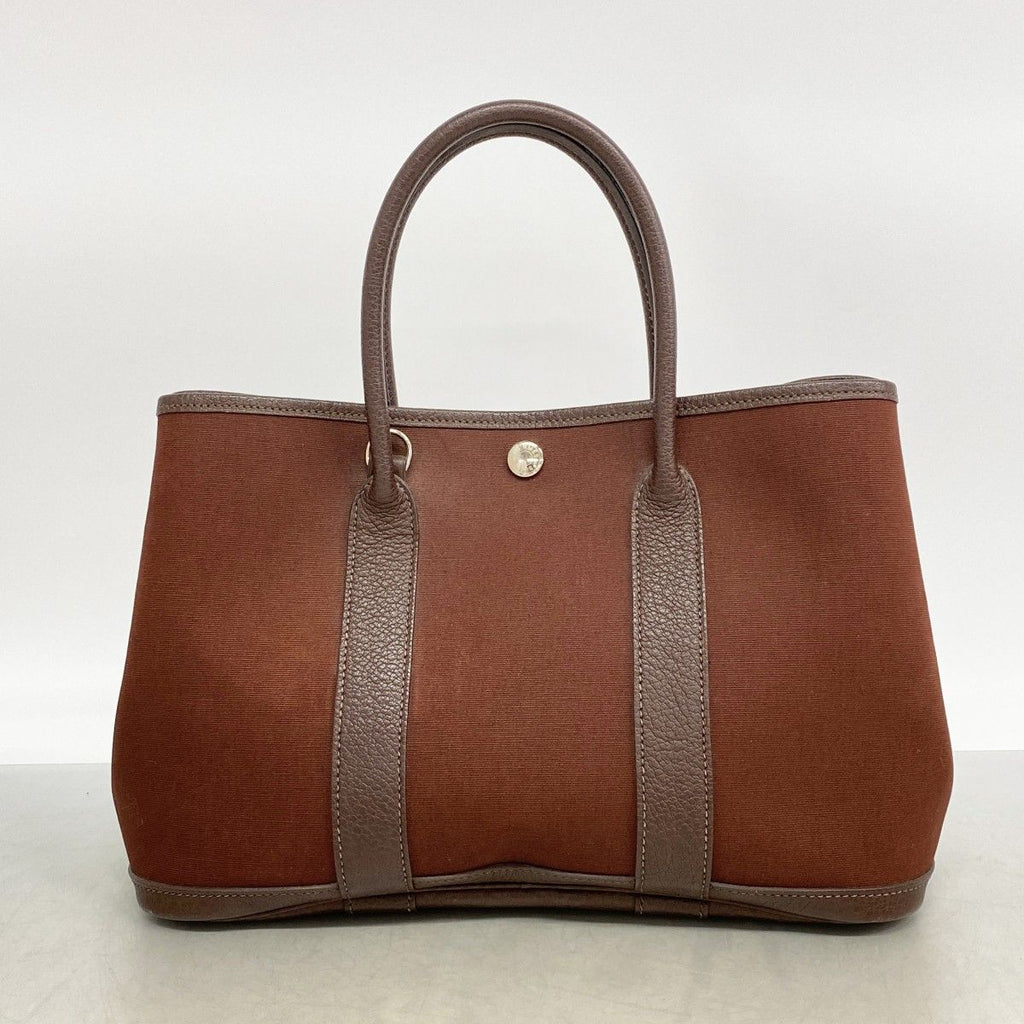 Hermes Tote Garden Party TPM Toile Officier Brown Silver — view 9