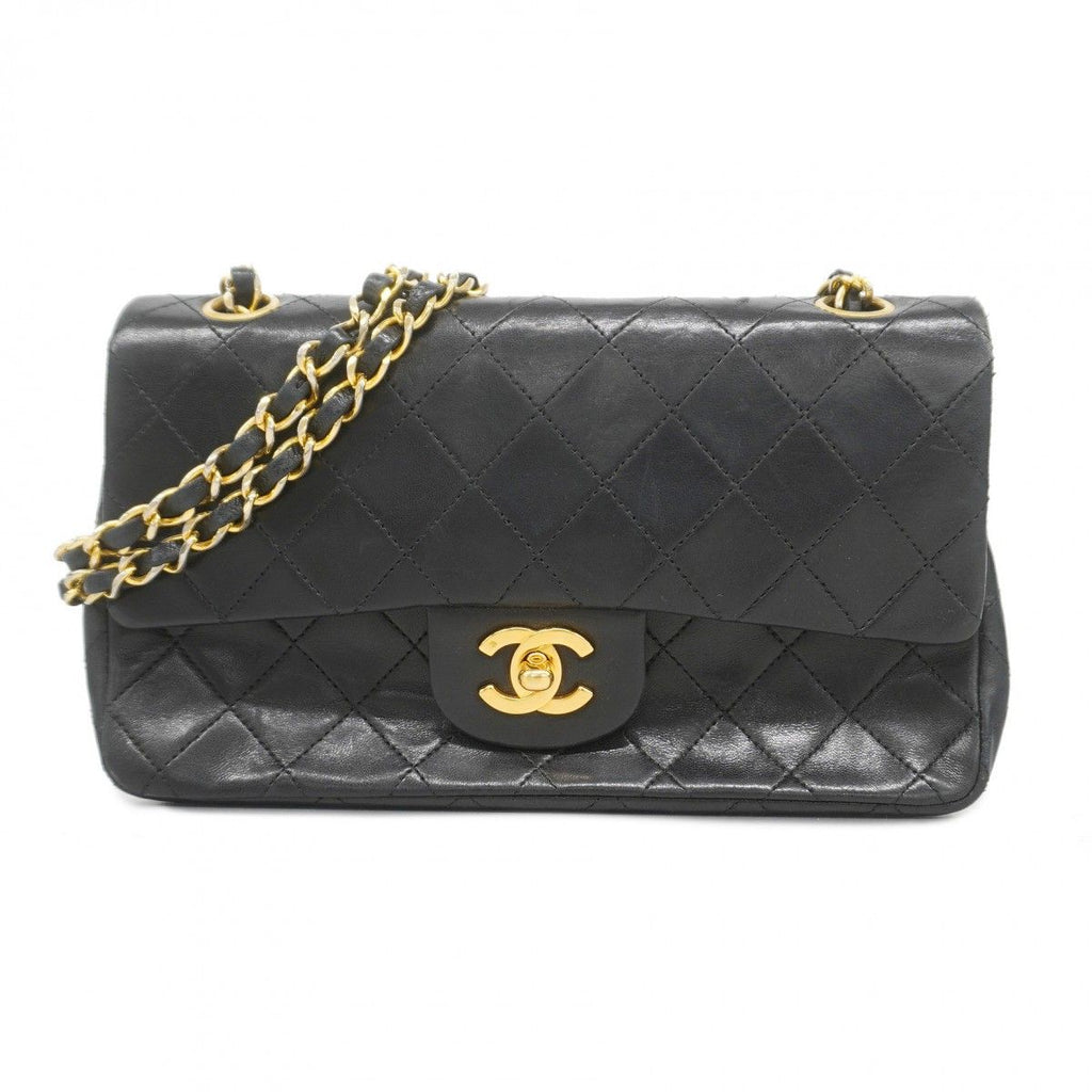Chanel Shoulder Bag Quilted Lambskin Black Gold