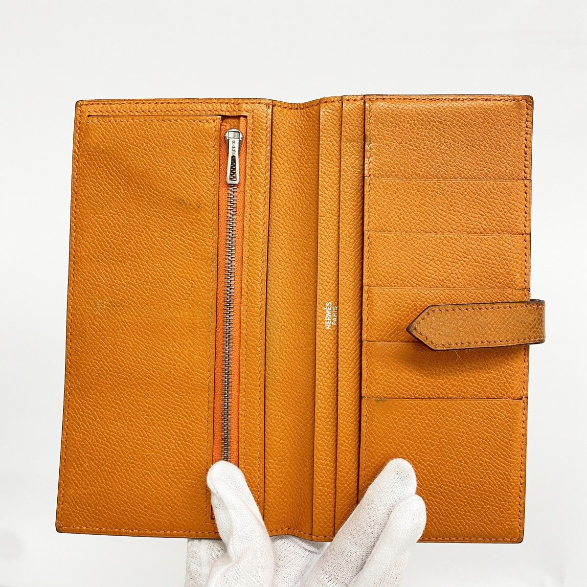 Hermes Wallet Bearn Veau Epsom Orange Silver — view 3