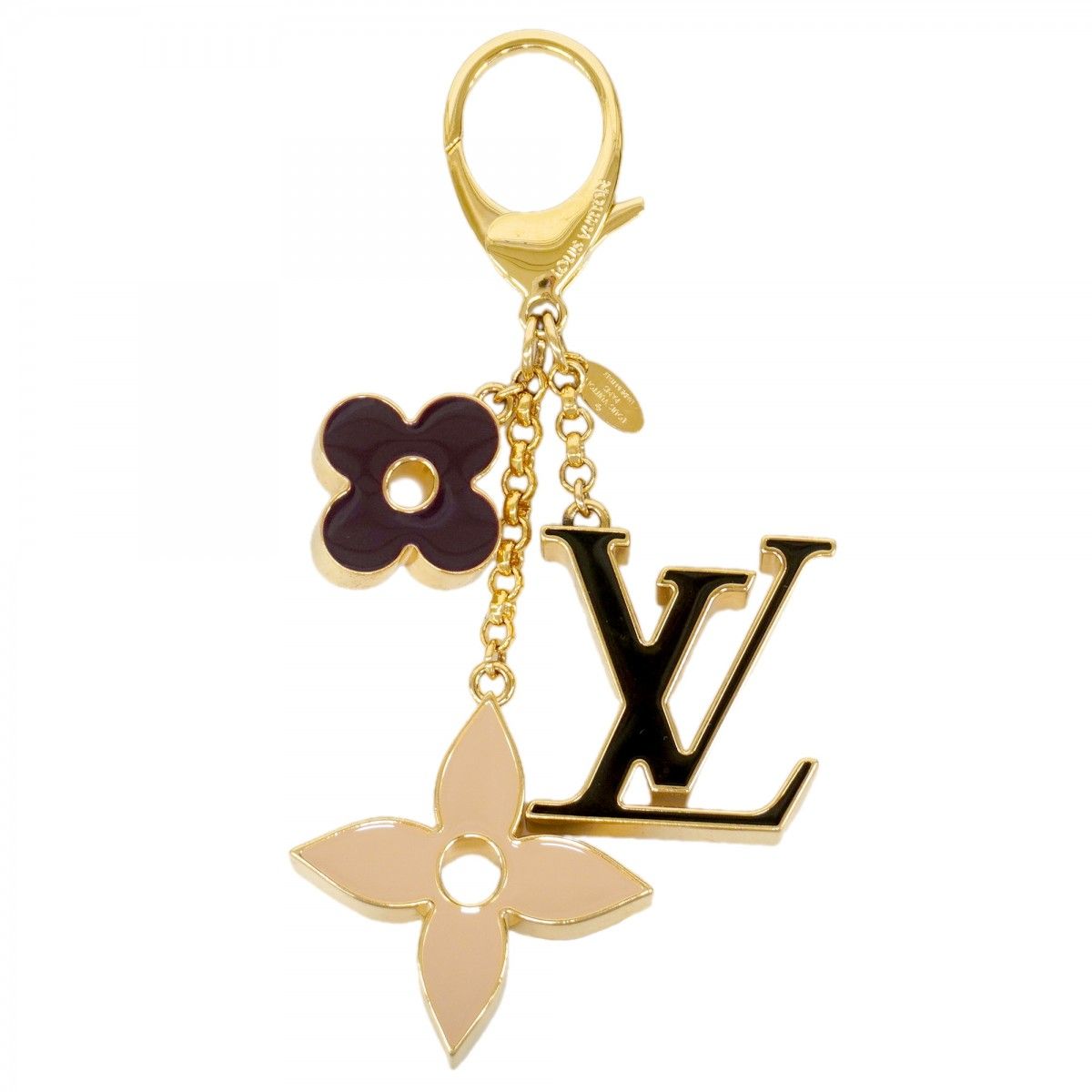 Louis Vuitton Key Holder Charm Fleur de Monogram Gold Black Beige