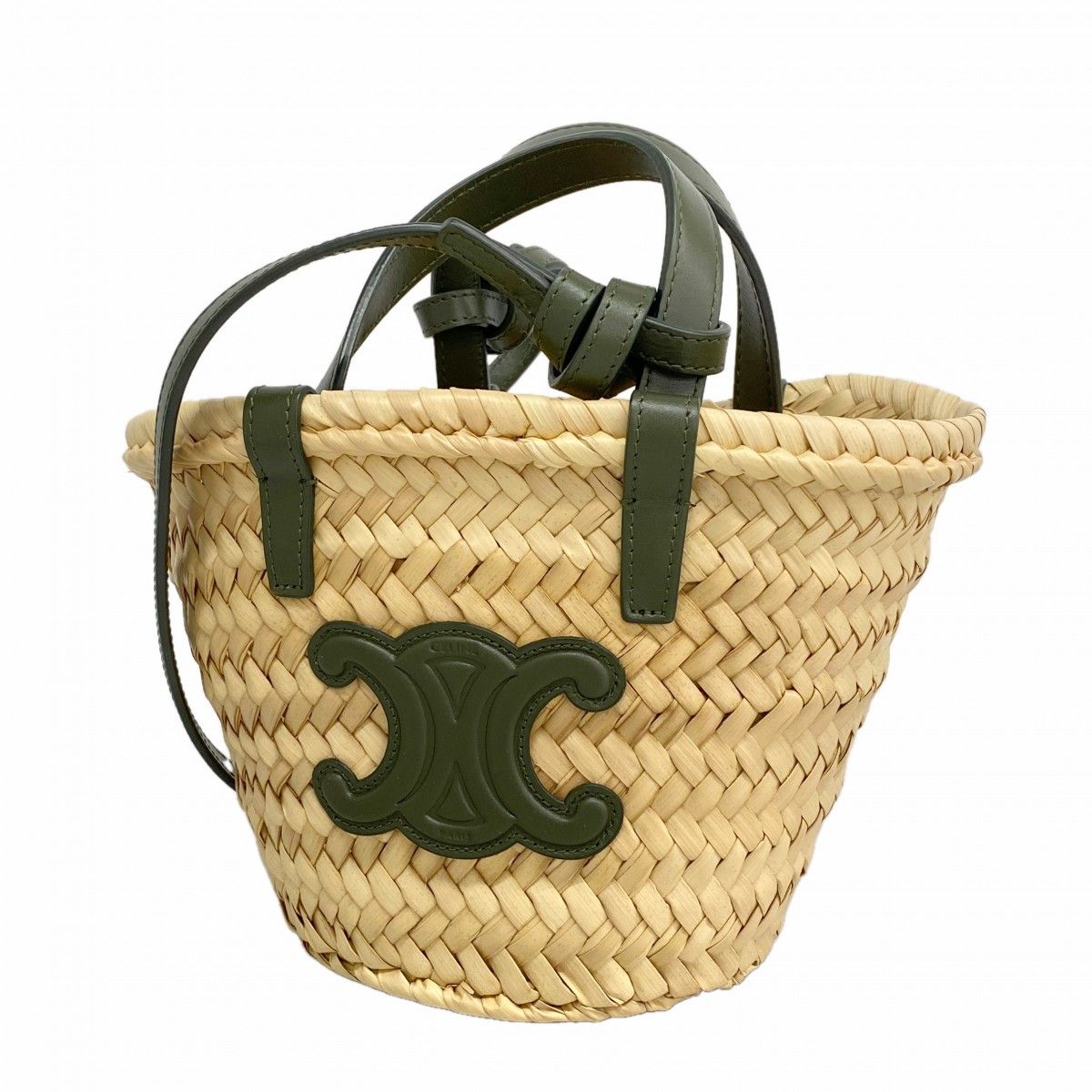 Celine Handbag Triomphe Pannier Raffia Beige 2-Way