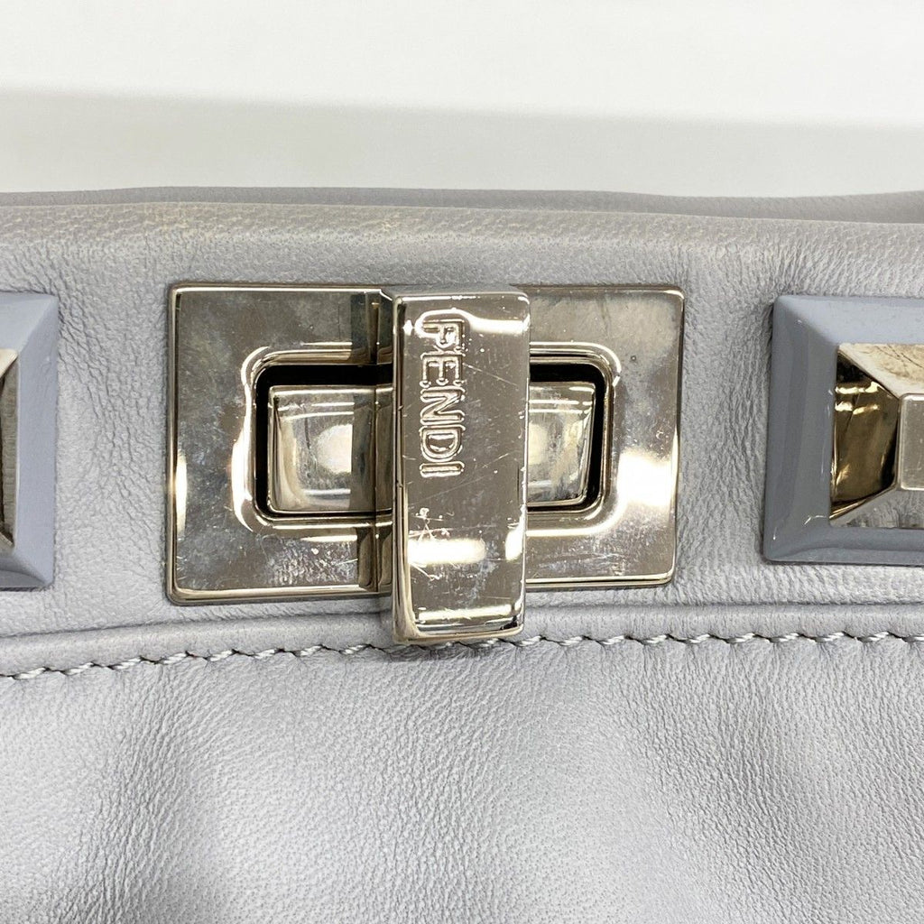 Fendi Handbag Peekaboo Leather Blue Gray Silver — view 9