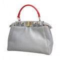 Fendi Handbag Peekaboo Leather Blue Gray Silver