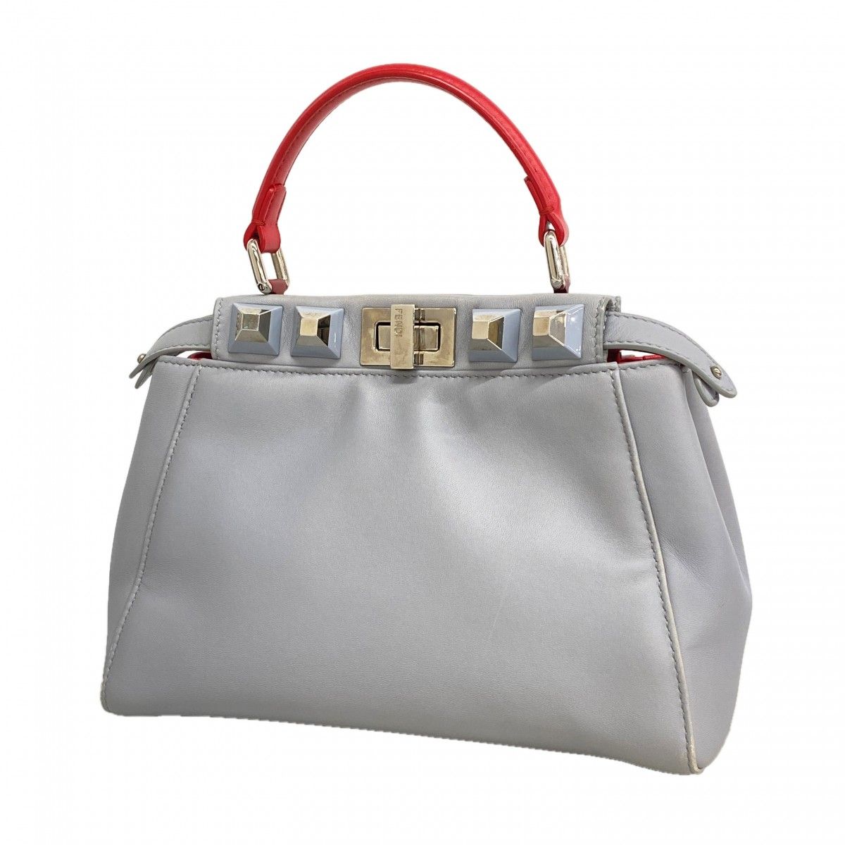 Fendi Handbag Peekaboo Leather Blue Gray Silver