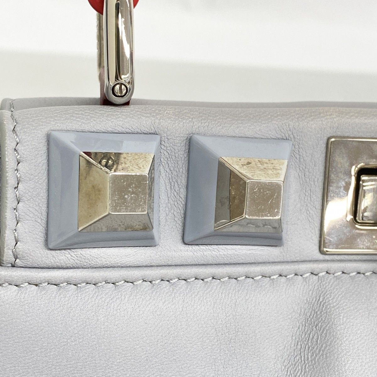Fendi Handbag Peekaboo Leather Blue Gray Silver — view 8