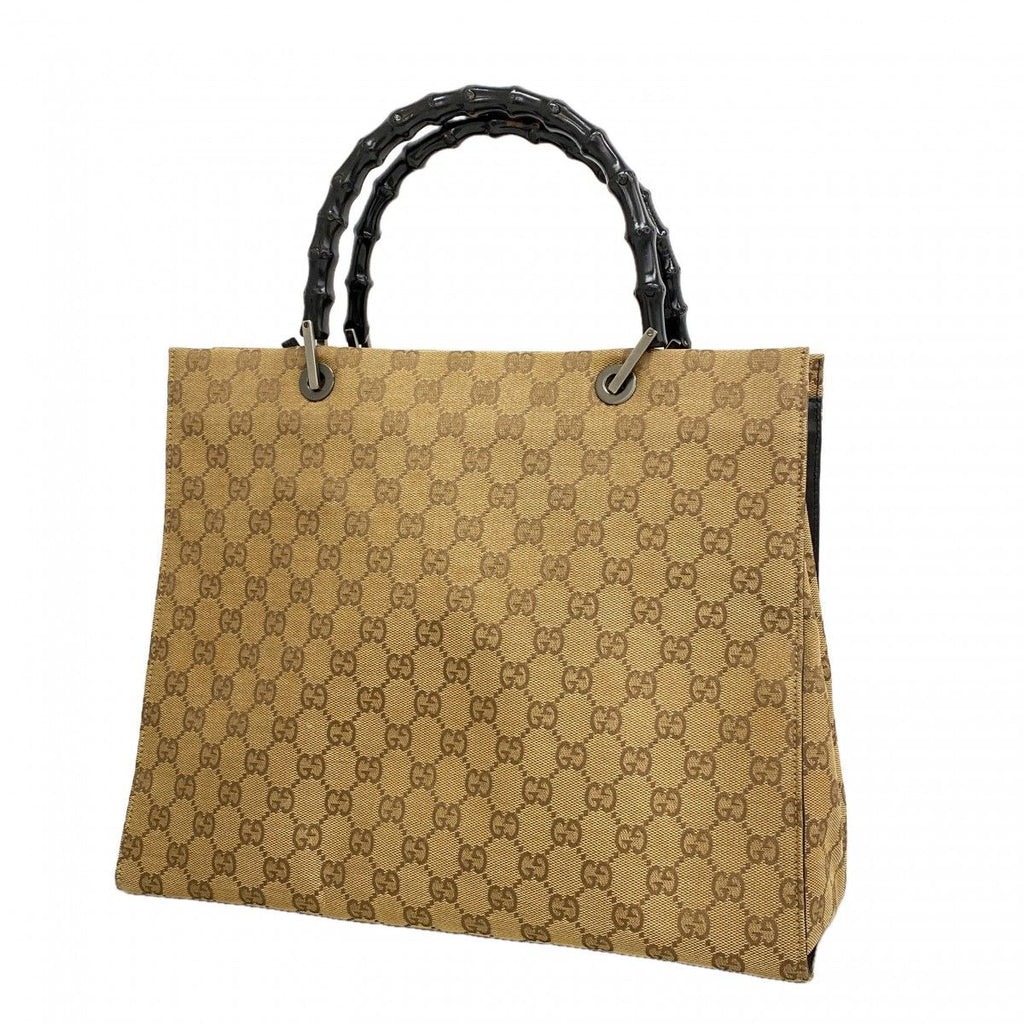 Gucci Tote GG Canvas Bamboo 002 Beige Black Silver
