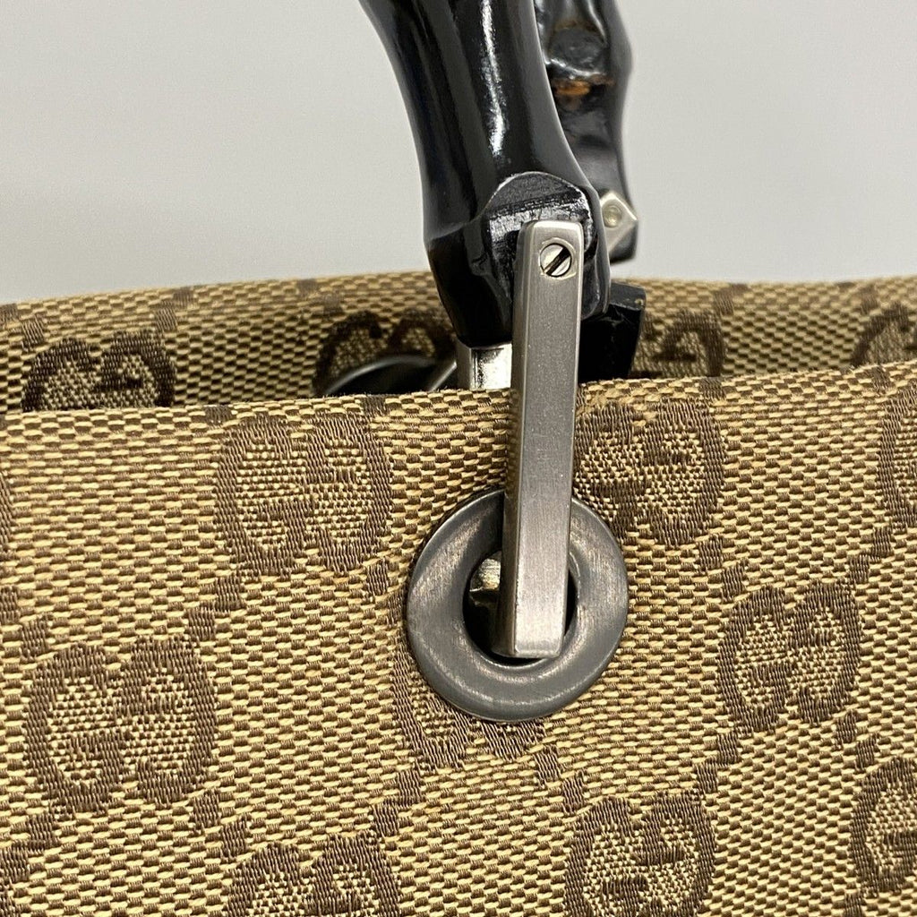 Gucci Tote GG Canvas Bamboo 002 Beige Black Silver — view 9