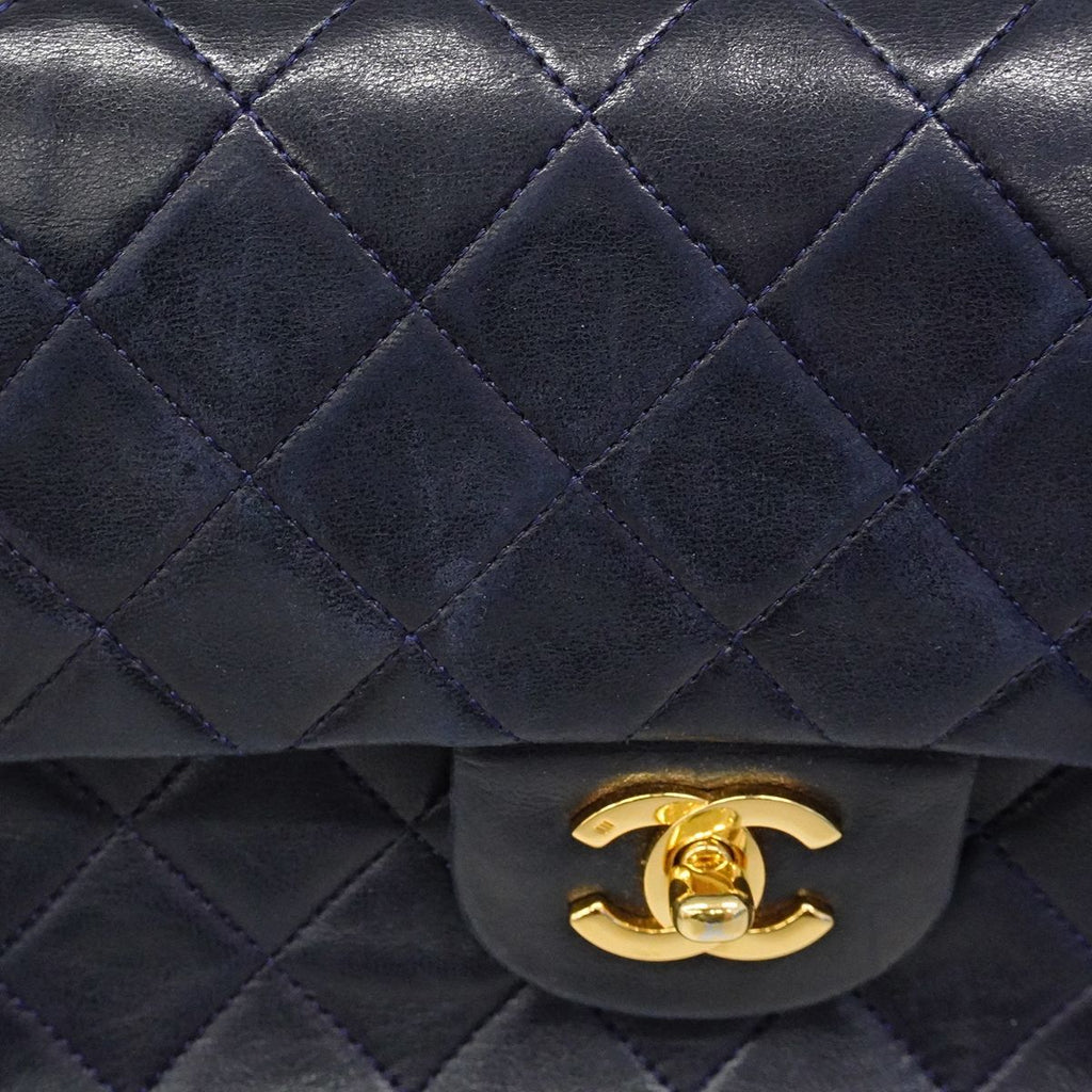 Chanel Shoulder Bag Quilted Lambskin Navy Gold — view 8