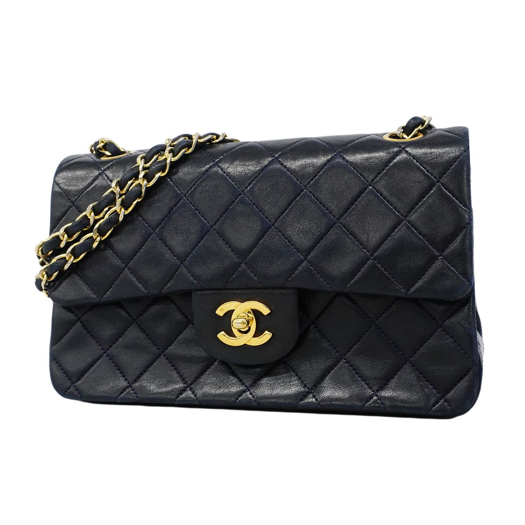 Chanel Shoulder Bag Quilted Lambskin Navy Gold