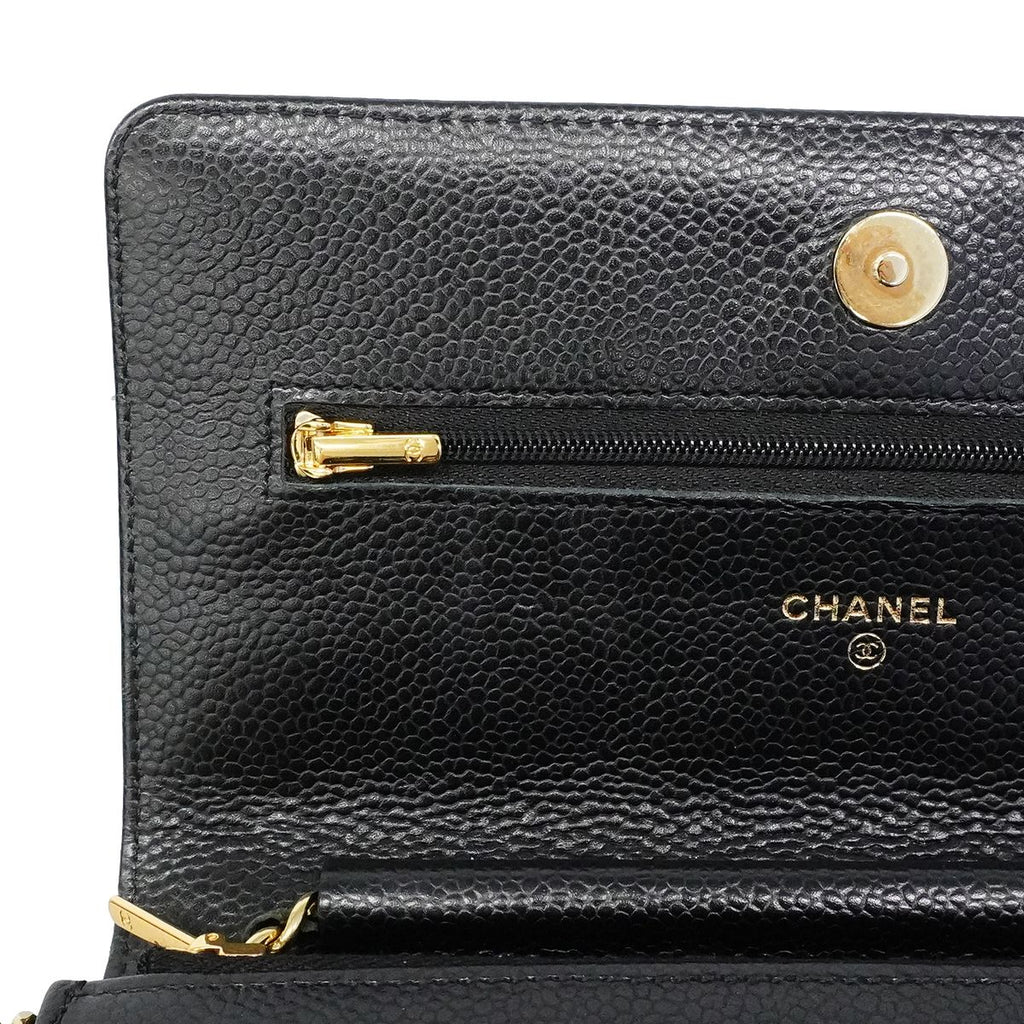 Chanel Shoulder Wallet Quilted Caviar Leather Black Gold — view 8