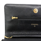 Chanel Shoulder Wallet Quilted Caviar Leather Black Gold — view 8