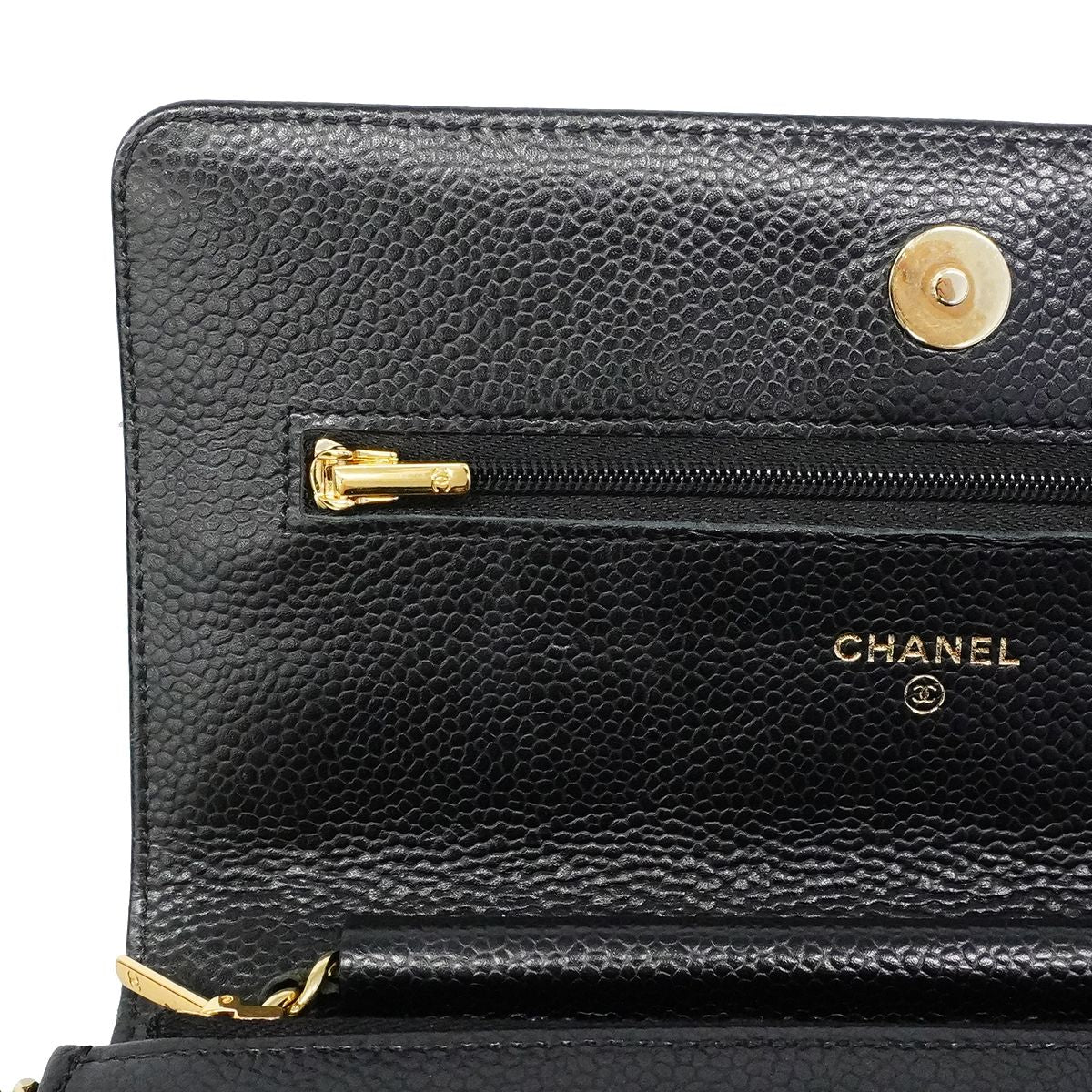 Chanel Shoulder Wallet Quilted Caviar Leather Black Gold — view 8