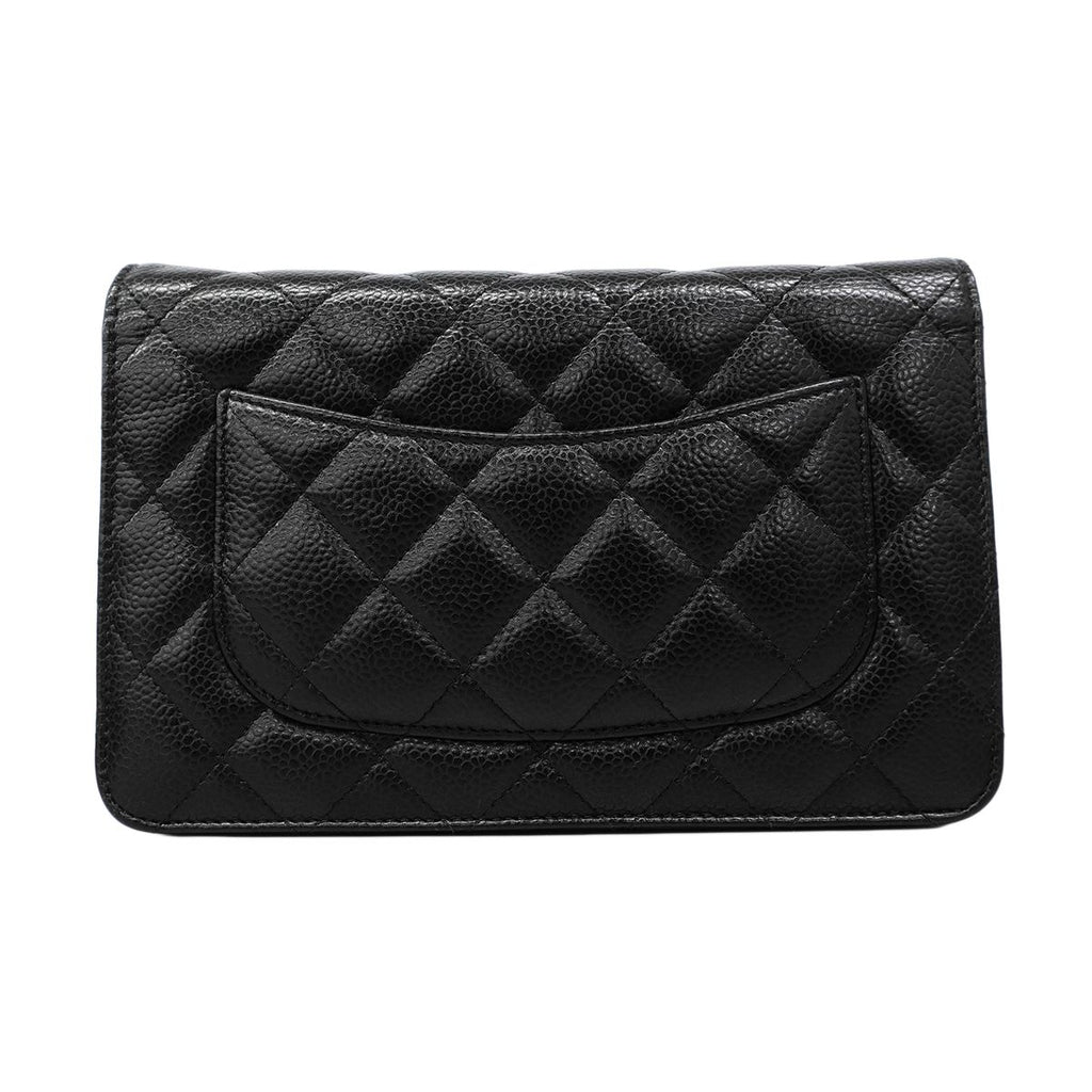 Chanel Shoulder Wallet Quilted Caviar Leather Black Gold — view 9