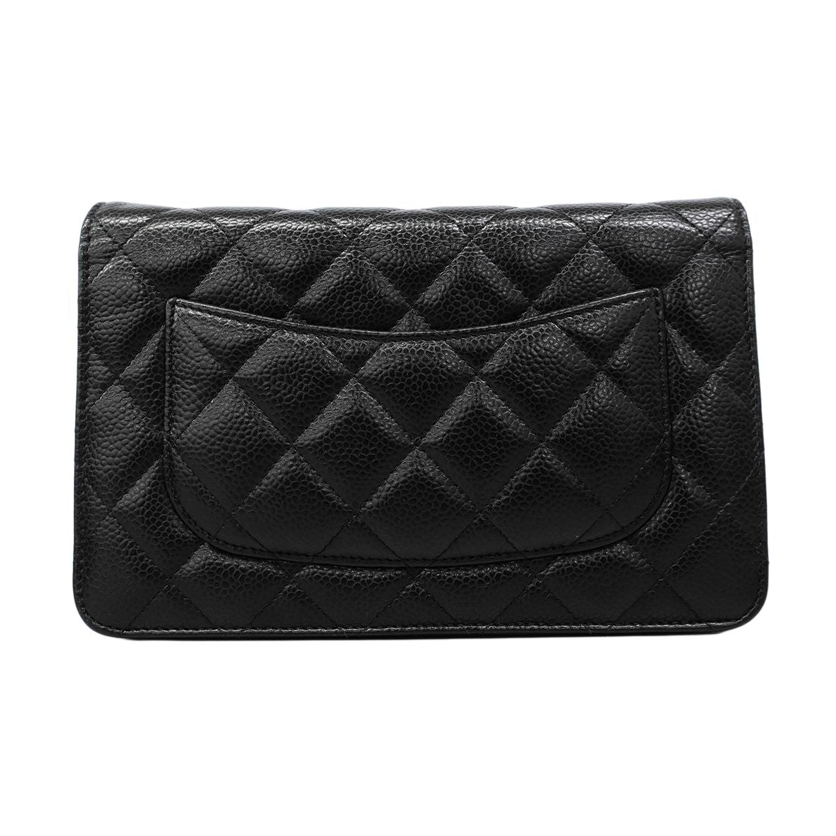 Chanel Shoulder Wallet Quilted Caviar Leather Black Gold — view 9