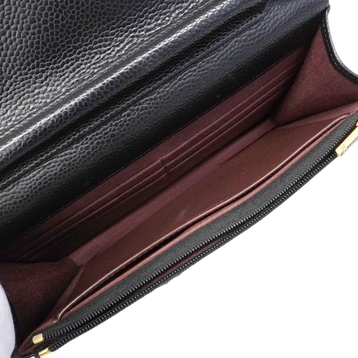 Chanel Shoulder Wallet Quilted Caviar Leather Black Gold — view 4