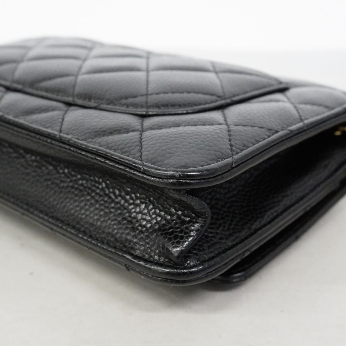 Chanel Shoulder Wallet Quilted Caviar Leather Black Gold — view 6