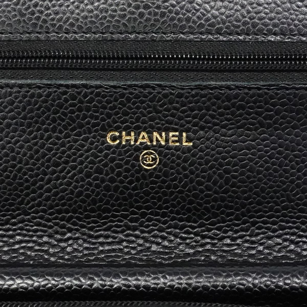 Chanel Shoulder Wallet Quilted Caviar Leather Black Gold — view 5