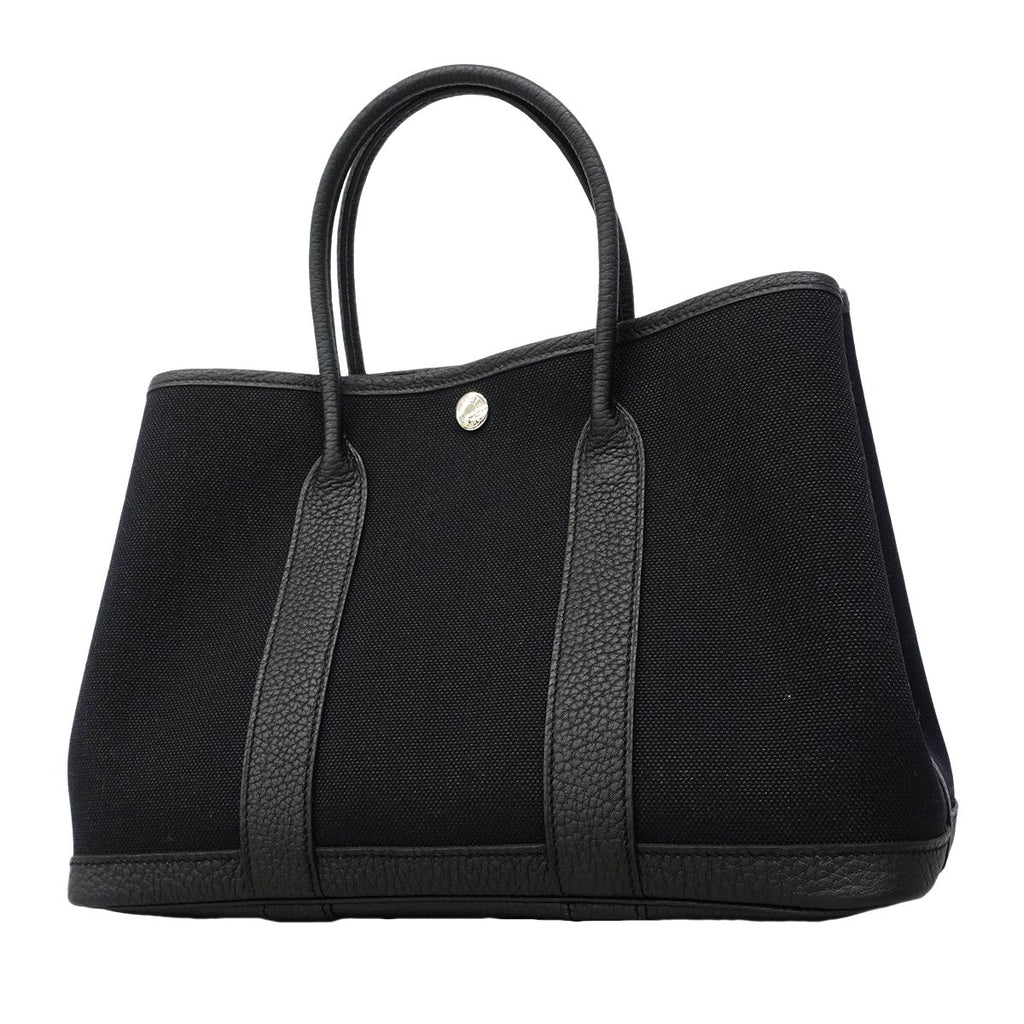 Hermes Tote Garden Party TPM Toile Military Black Silver